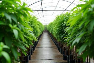 Rows of high-quality plants suitable for the Korean climate in a nursery